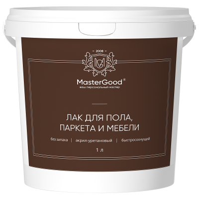 Лак для пола, паркета и мебели MasterGood акрил-уретановый глянцевый, 1 л, Глянцевый